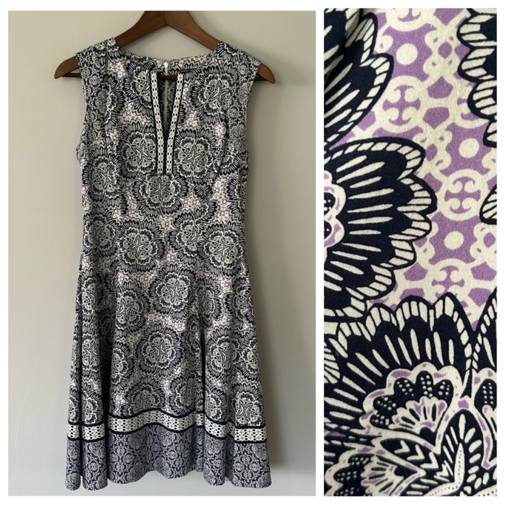 Maggy London Purple Print Sleeveless Midi Dress, Fit & Flare, NWOT, Size 4